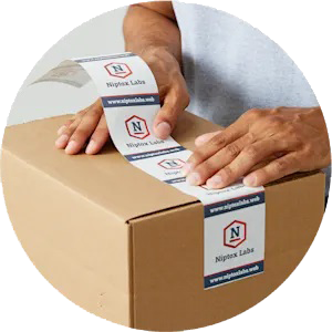 Now that the tape is cut and the adhesive is activated, carefully apply the tape until it bonds to your carton or envelope. Your branded package is now ready to be shipped.